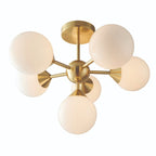 Endon Oscar 6 Light Semi Flush Ceiling Light in Satin Brass with Gloss White Glass