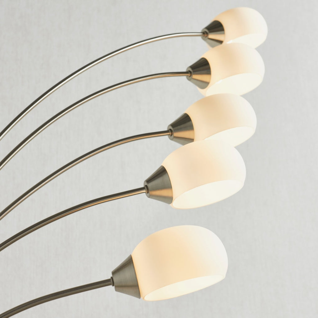 Endon Jaspa 5 Light Floor Lamp in Satin Nickel with White Glass