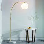 Endon Otto 1 Light Floor Lamp in Satin Brass with White/Grey Marble and Opal Glass