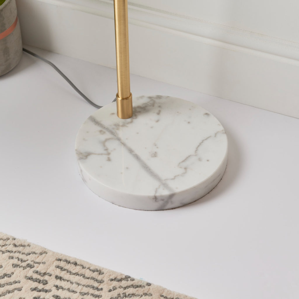 Endon Otto 1 Light Floor Lamp in Satin Brass with White/Grey Marble and Opal Glass