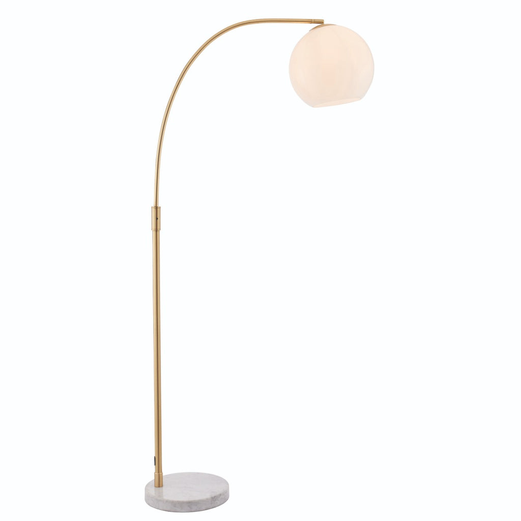 Endon Otto 1 Light Floor Lamp in Satin Brass with White/Grey Marble and Opal Glass