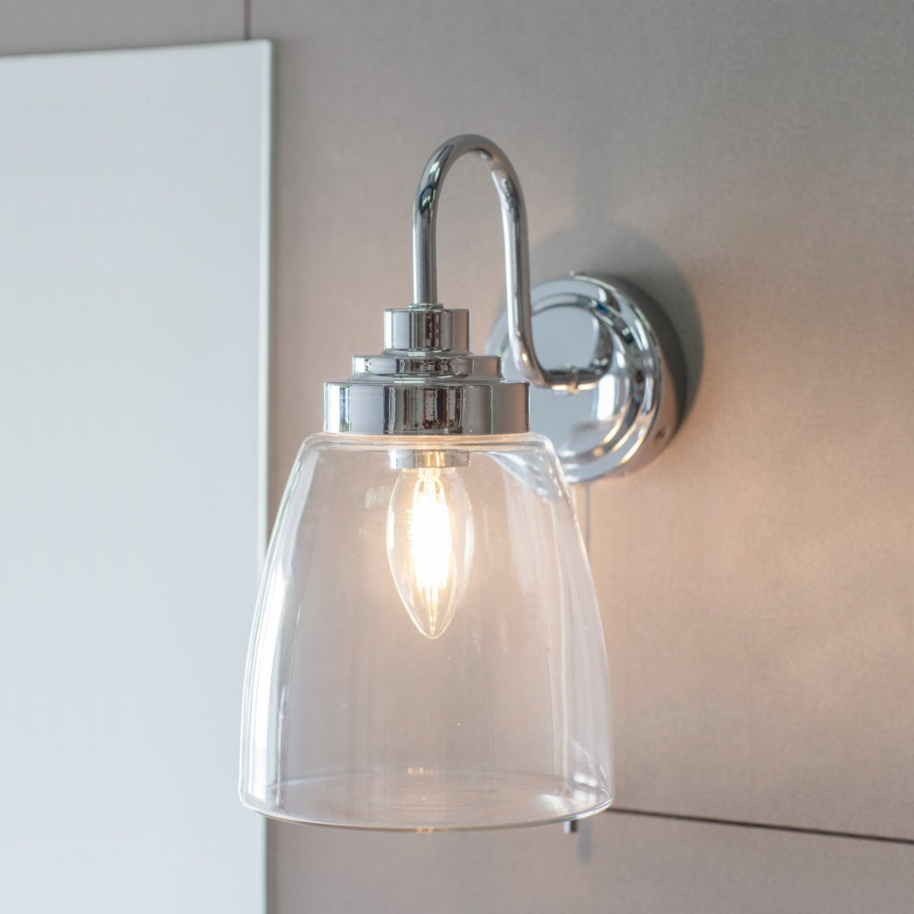 Endon Ashbury 1 Light Bathroom Wall Light in Chrome with Clear Glass