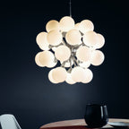Endon Oscar 28 Light Pendant Light in Satin Nickel with Gloss White Glass