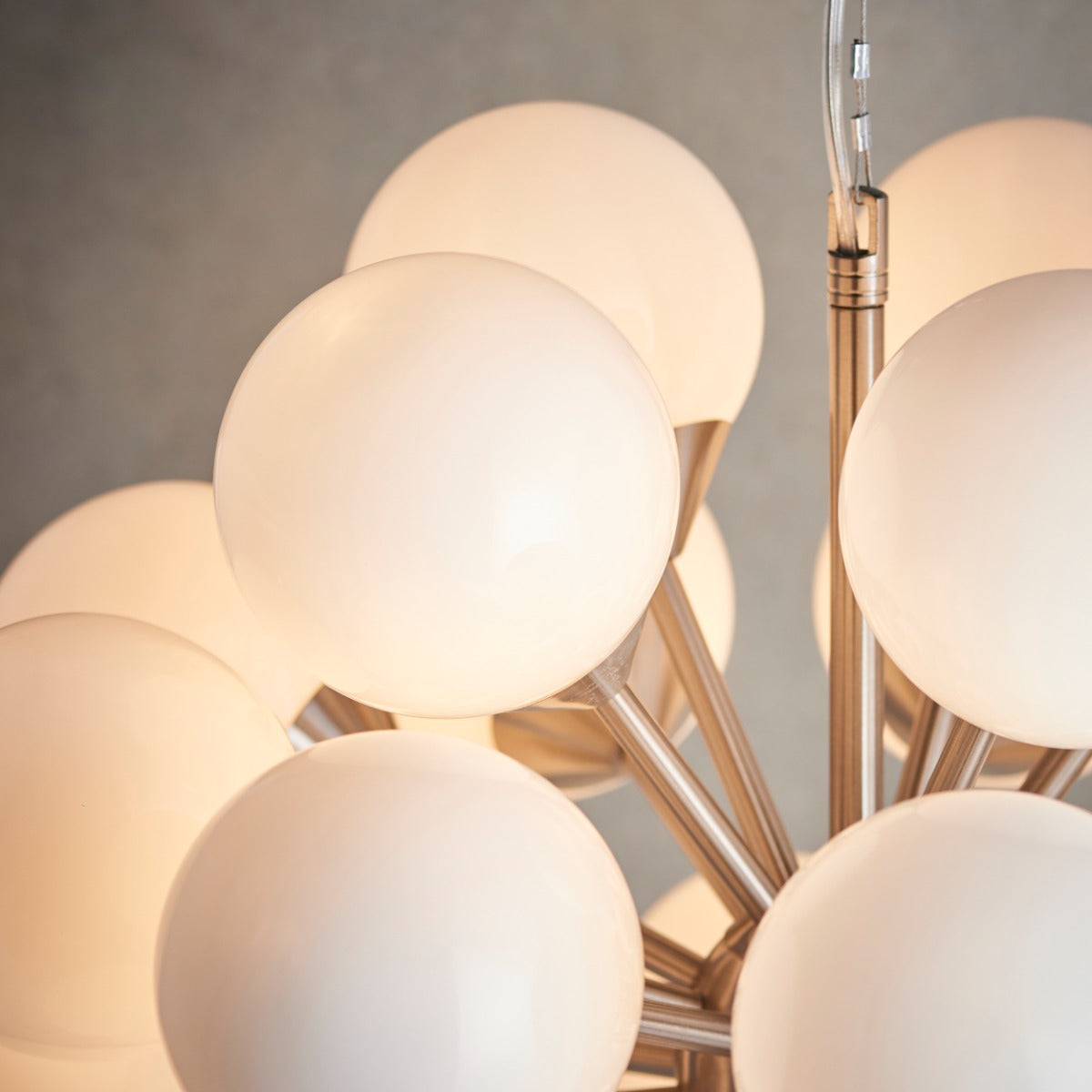 Endon Oscar 28 Light Pendant Light in Satin Nickel with Gloss White Glass