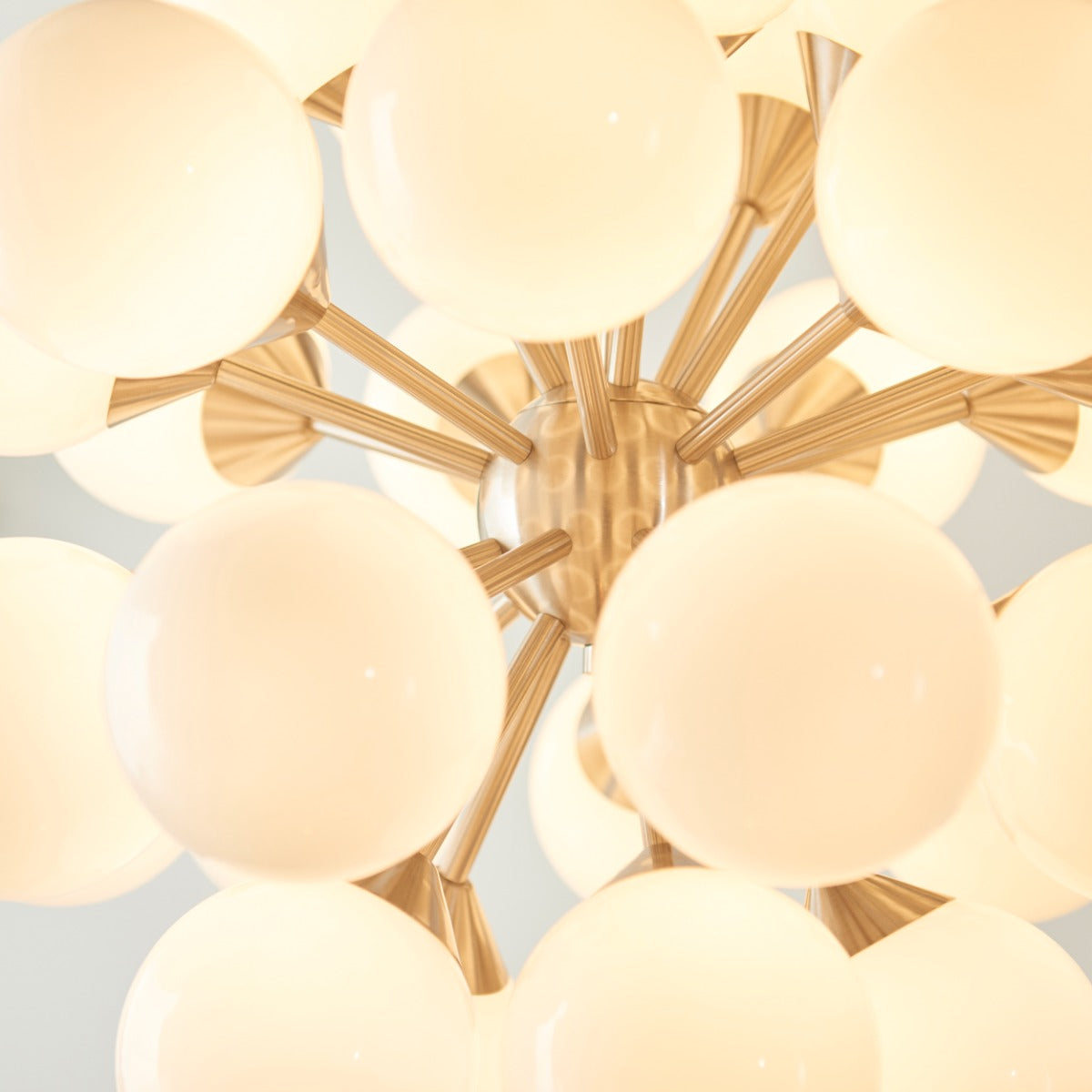 Endon Oscar 28 Light Pendant Light in Satin Nickel with Gloss White Glass