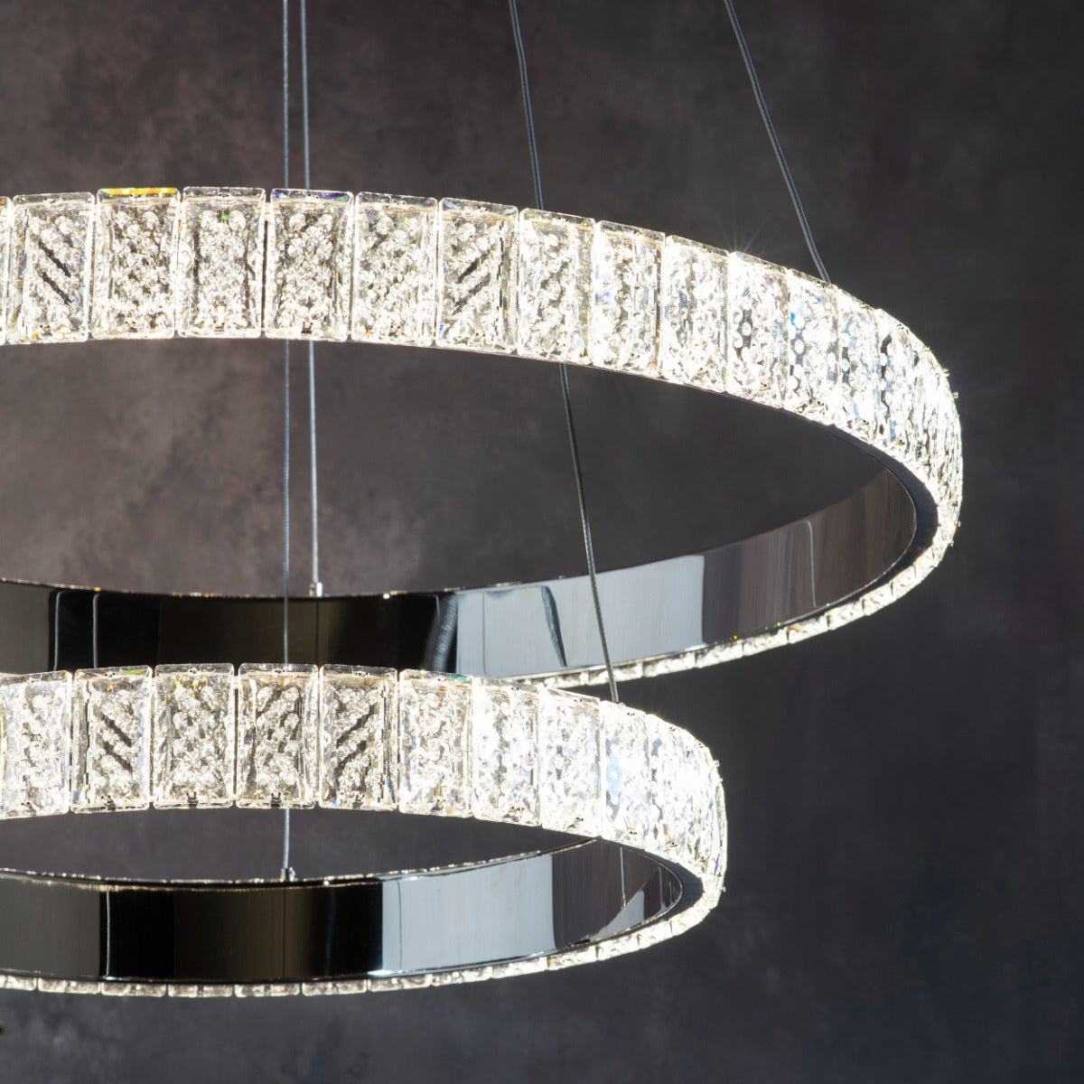 Endon Celeste 2 Ring LED Pendant in Polished Chrome and Clear Crystals