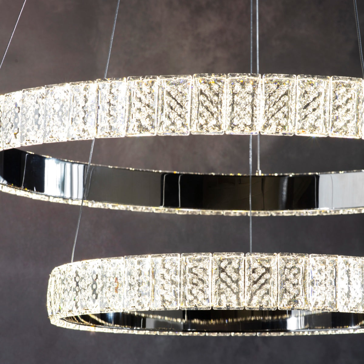 Endon Celeste 2 Ring LED Pendant in Polished Chrome and Clear Crystals