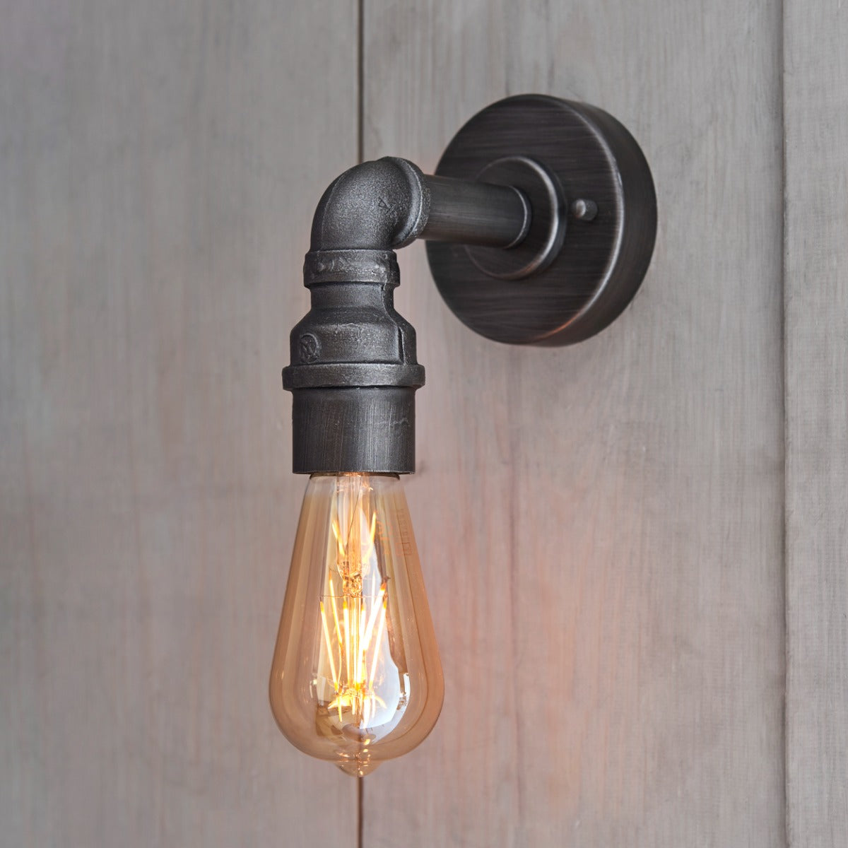 Endon Pipe 1 Light Wall Light in Aged Pewter Paint