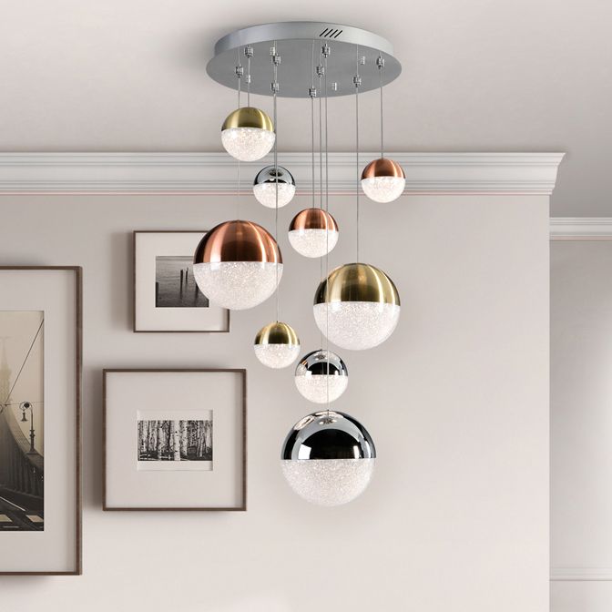 Schuller Sphere 9 Light Cluster Pendant Light with Multicoloured Shades