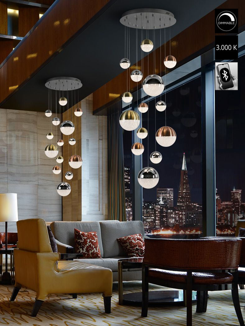 Schuller Sphere 14 Light Cluster Pendant Light with Multicoloured Shades & Remote Control
