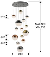 Schuller Sphere 14 Light Cluster Pendant Light with Multicoloured Shades & Remote Control