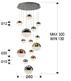 Schuller Sphere 14 Light Cluster Pendant Light with Multicoloured Shades & Remote Control