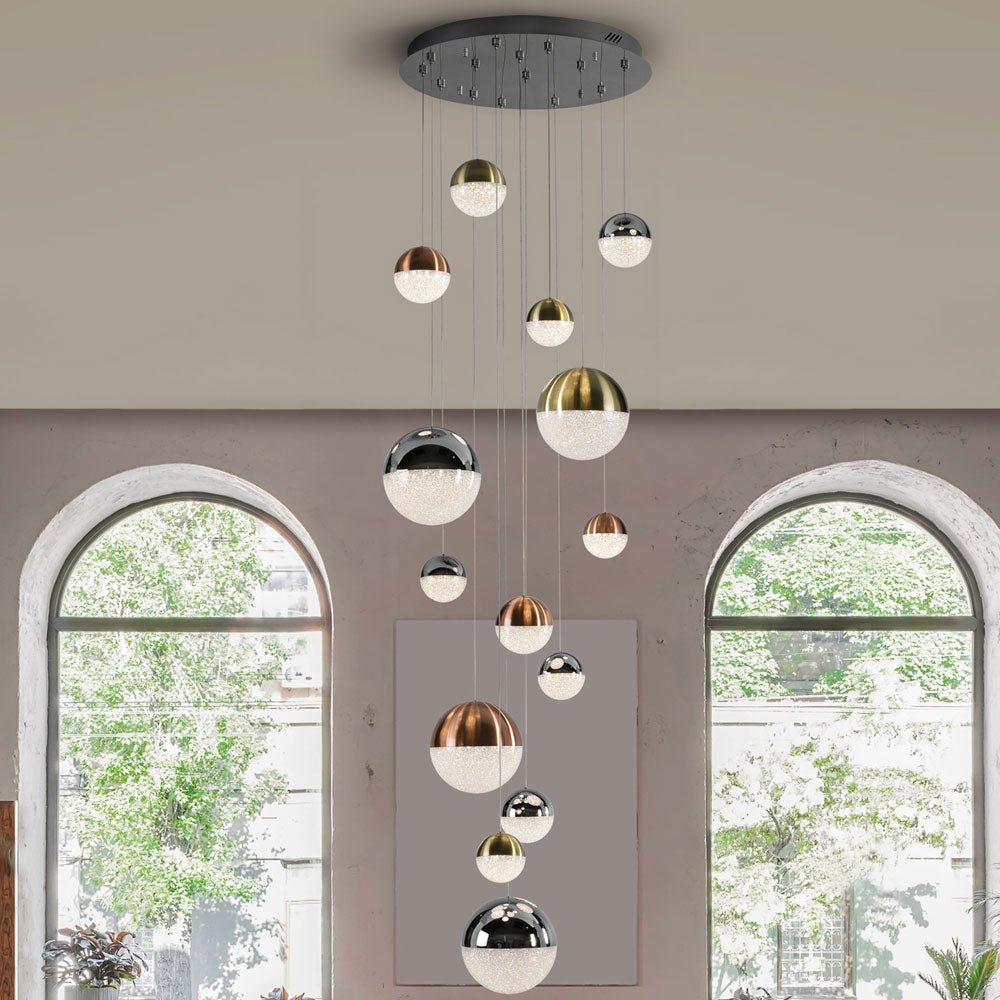 Schuller Sphere 14 Light Pendant Light with Multicoloured Shades & Remote Control 5 metre