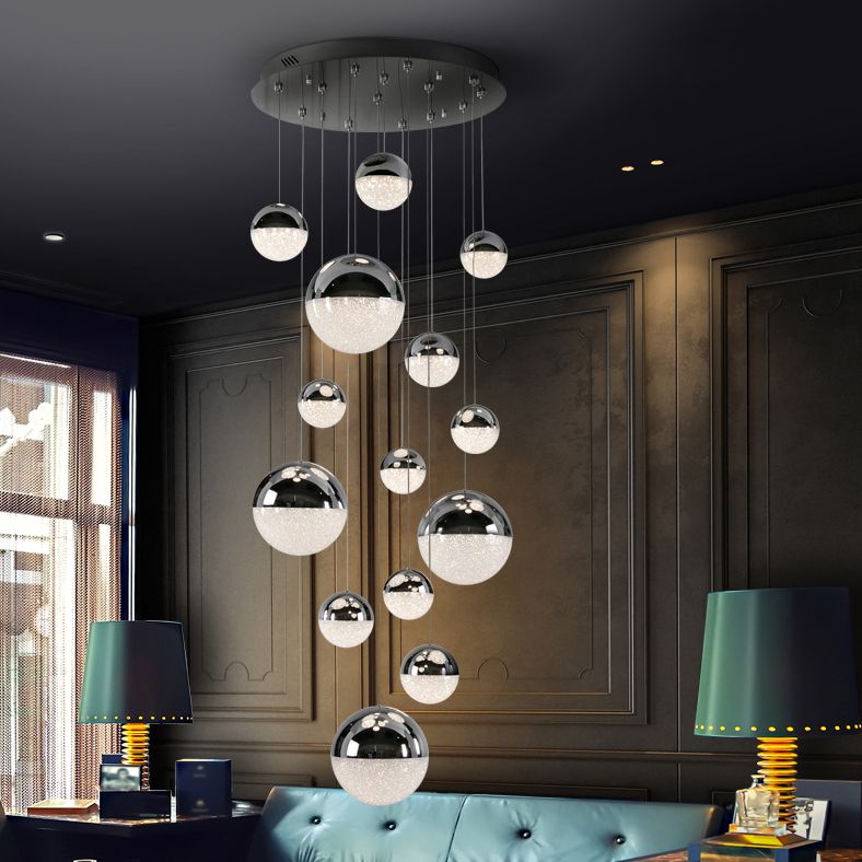 Schuller Sphere 14 Light Cluster Pendant Light in Chrome with Remote Control