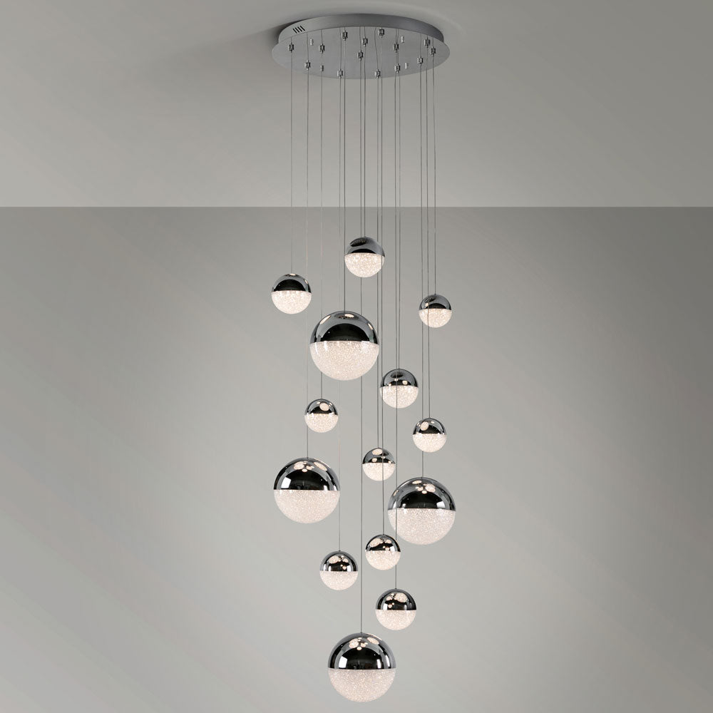 Schuller Sphere 14 Light Cluster Pendant Light in Chrome with Spherical Shades
