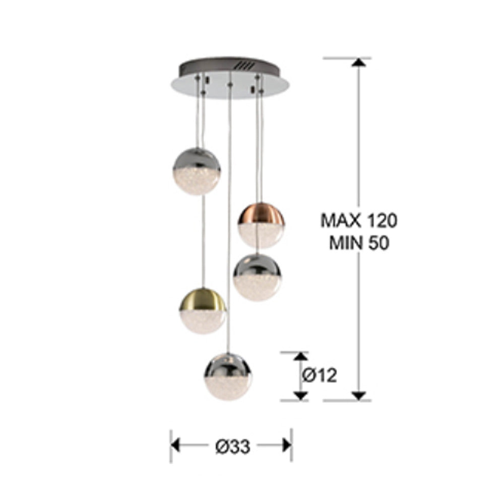 Schuller Sphere 5 Light Spiral Pendant Light with Multicoloured Shades with Remote