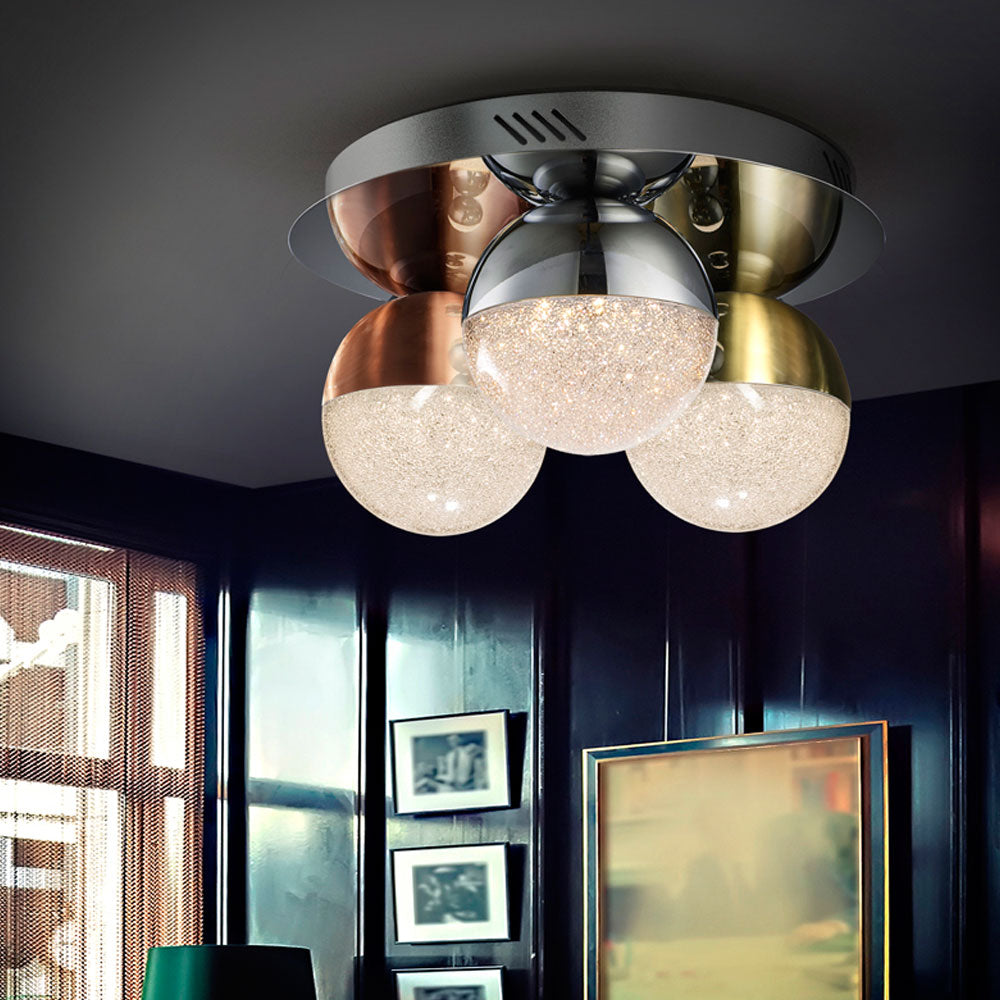 Schuller Sphere Flush Ceiling Light in Chrome with Multicoloured Shades
