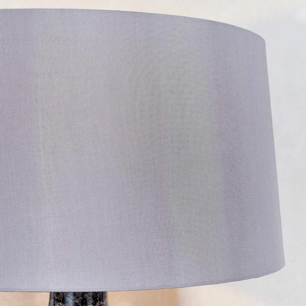 Endon Ilsa Table Lamp in Matt Nickel with Grey Black Painted Glass and Mink Fabric Shade