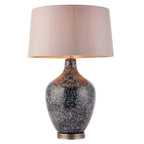 Endon Ilsa Table Lamp in Matt Nickel with Grey Black Painted Glass and Mink Fabric Shade