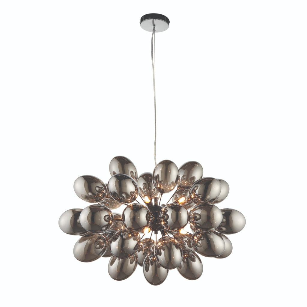 Endon Infinity 8 Light Pendant Light in Black Chrome with Dark Chromed Glass