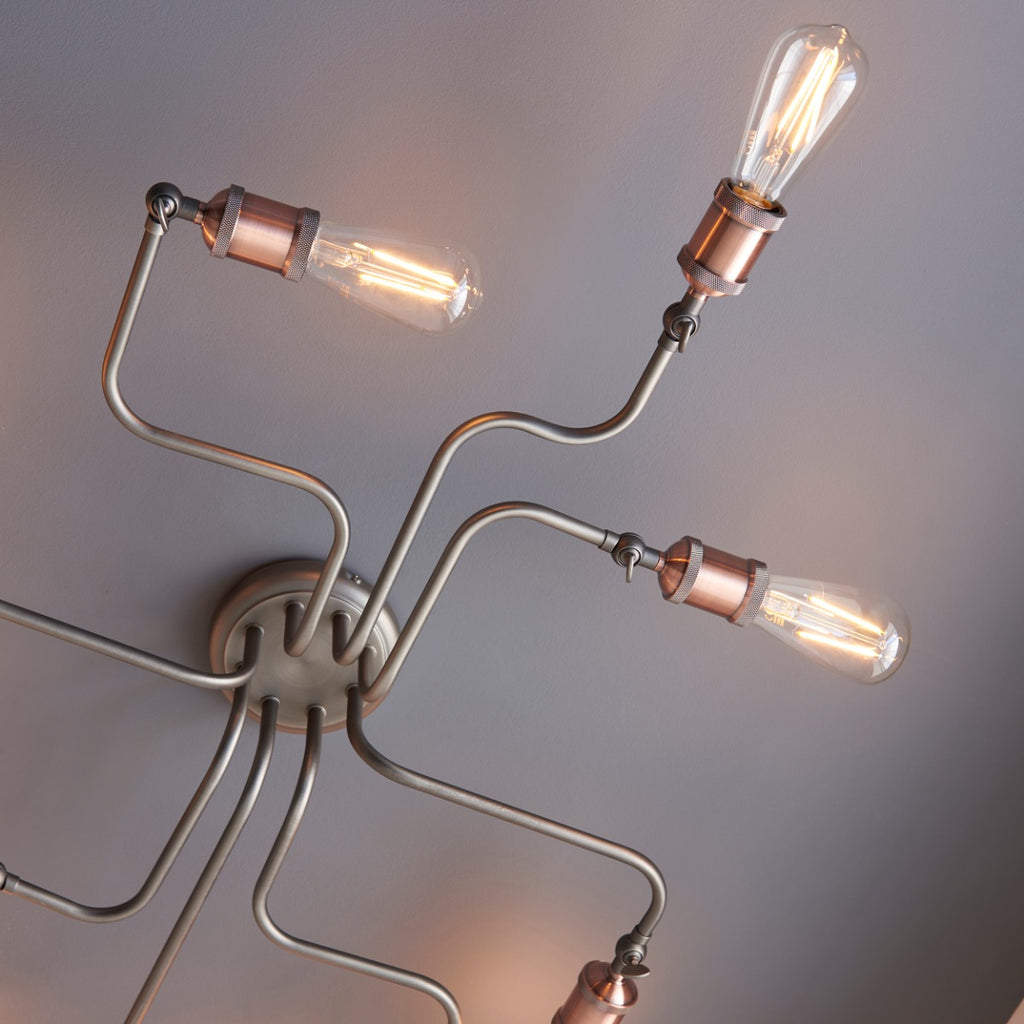 Endon Hal 8 Light Semi Flush Ceiling Light in Aged Copper and Aged Pewter