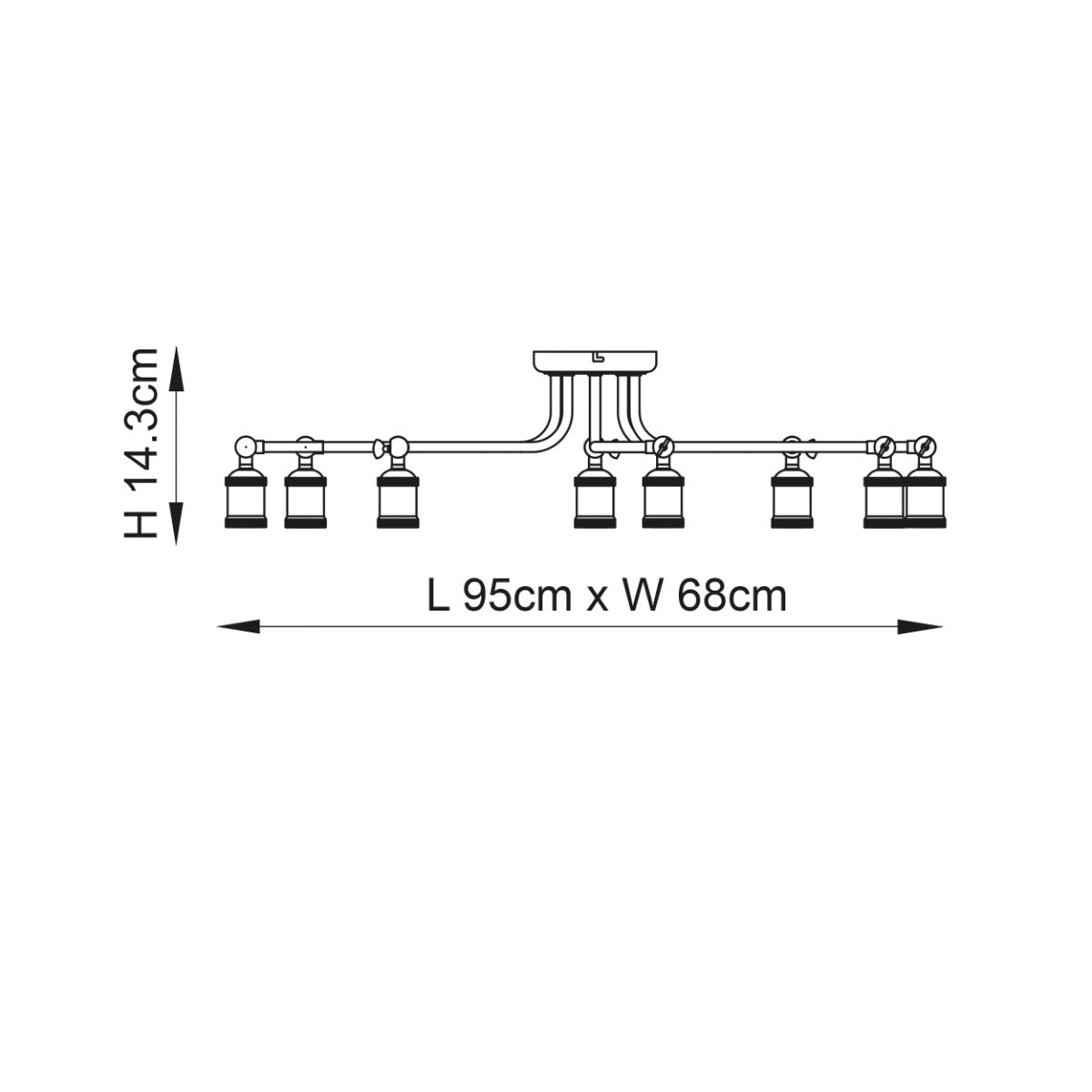 Endon Hal 8 Light Semi Flush Ceiling Light in Aged Copper and Aged Pewter