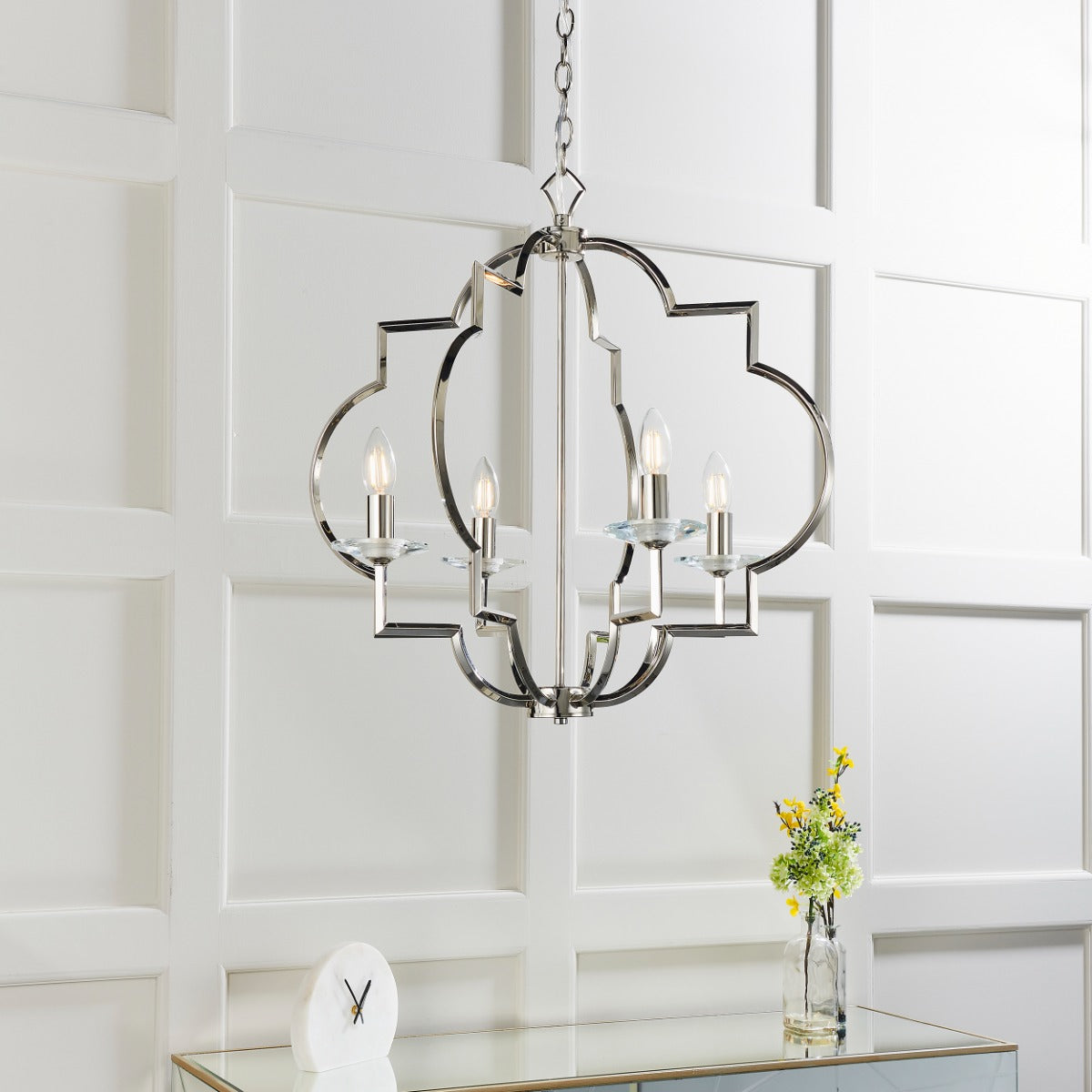 Endon Garland 4 Light Pendant Light in Polished Nickel with Clear Crystal