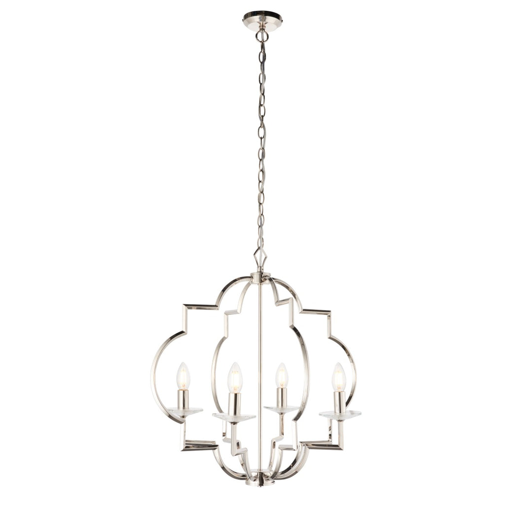 Endon Garland 4 Light Pendant Light in Polished Nickel with Clear Crystal