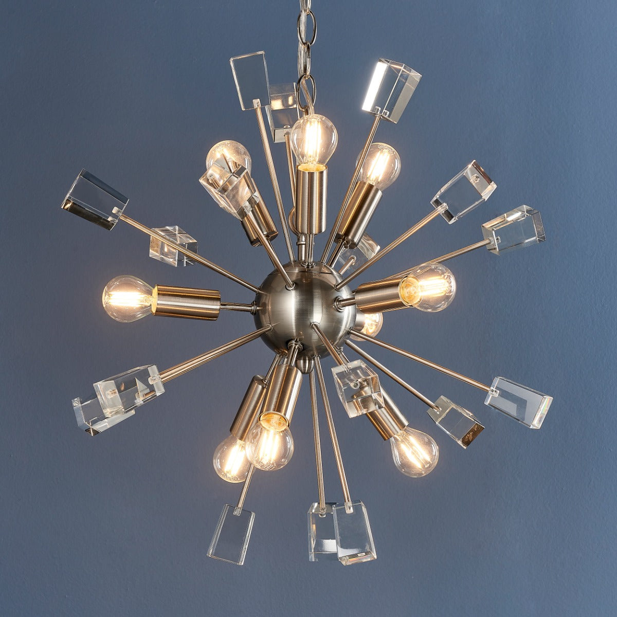 Endon Miro 9 Light Pendant Light in Satin Nickel with Clear Crystal