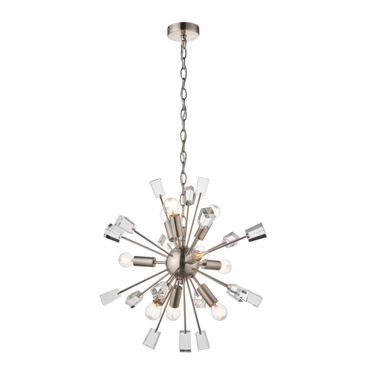 Endon Miro 9 Light Pendant Light in Satin Nickel with Clear Crystal