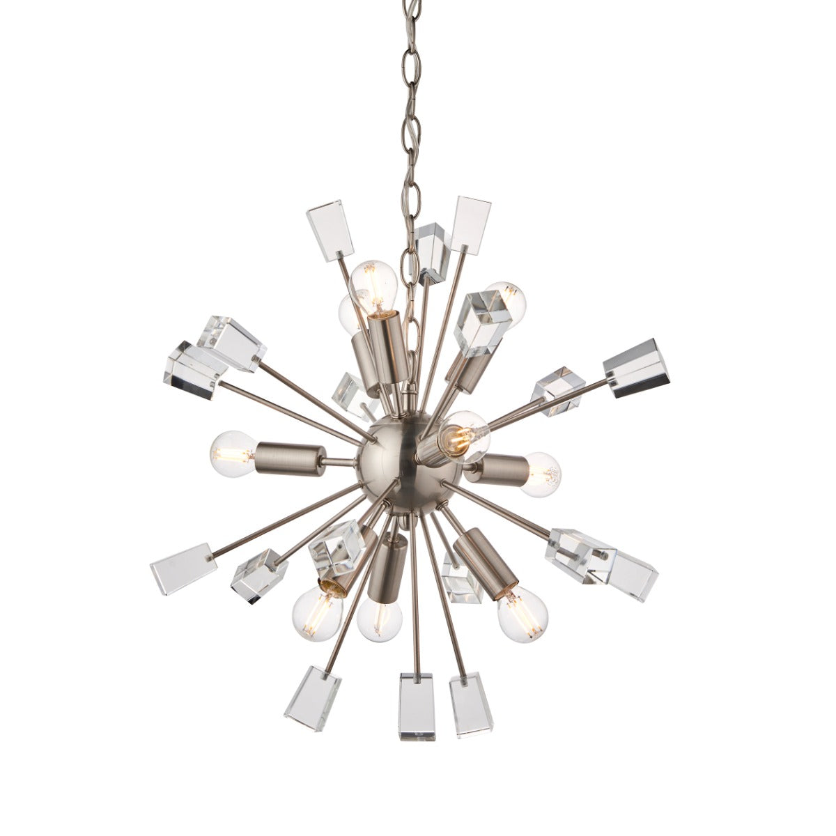 Endon Miro 9 Light Pendant Light in Satin Nickel with Clear Crystal