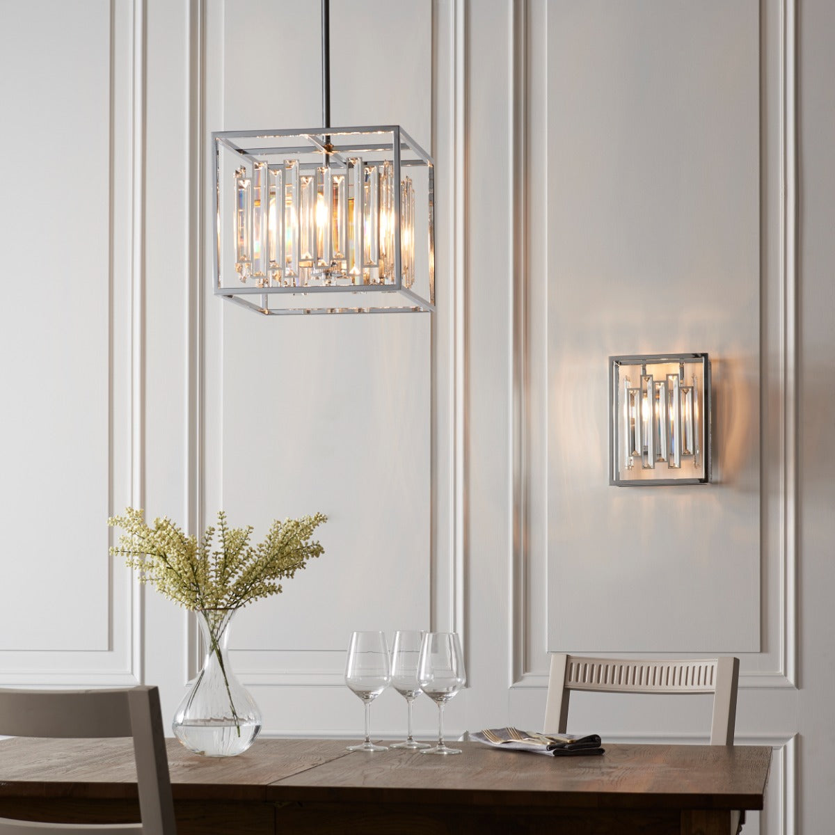 Endon Acadia 4 Light Pendant Light in Chrome with Clear Crystal