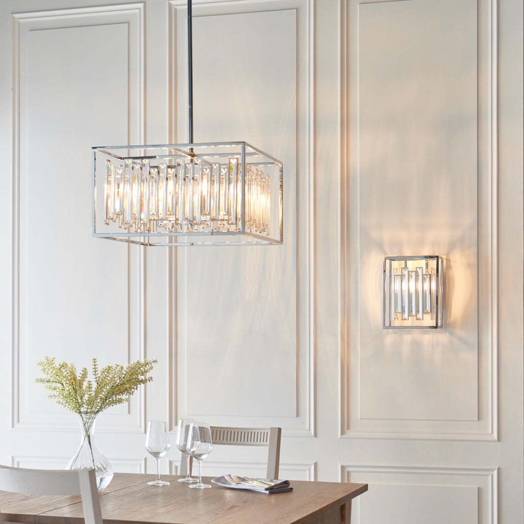 Endon Acadia 6 Light Pendant Light in Chrome with Clear Crystal