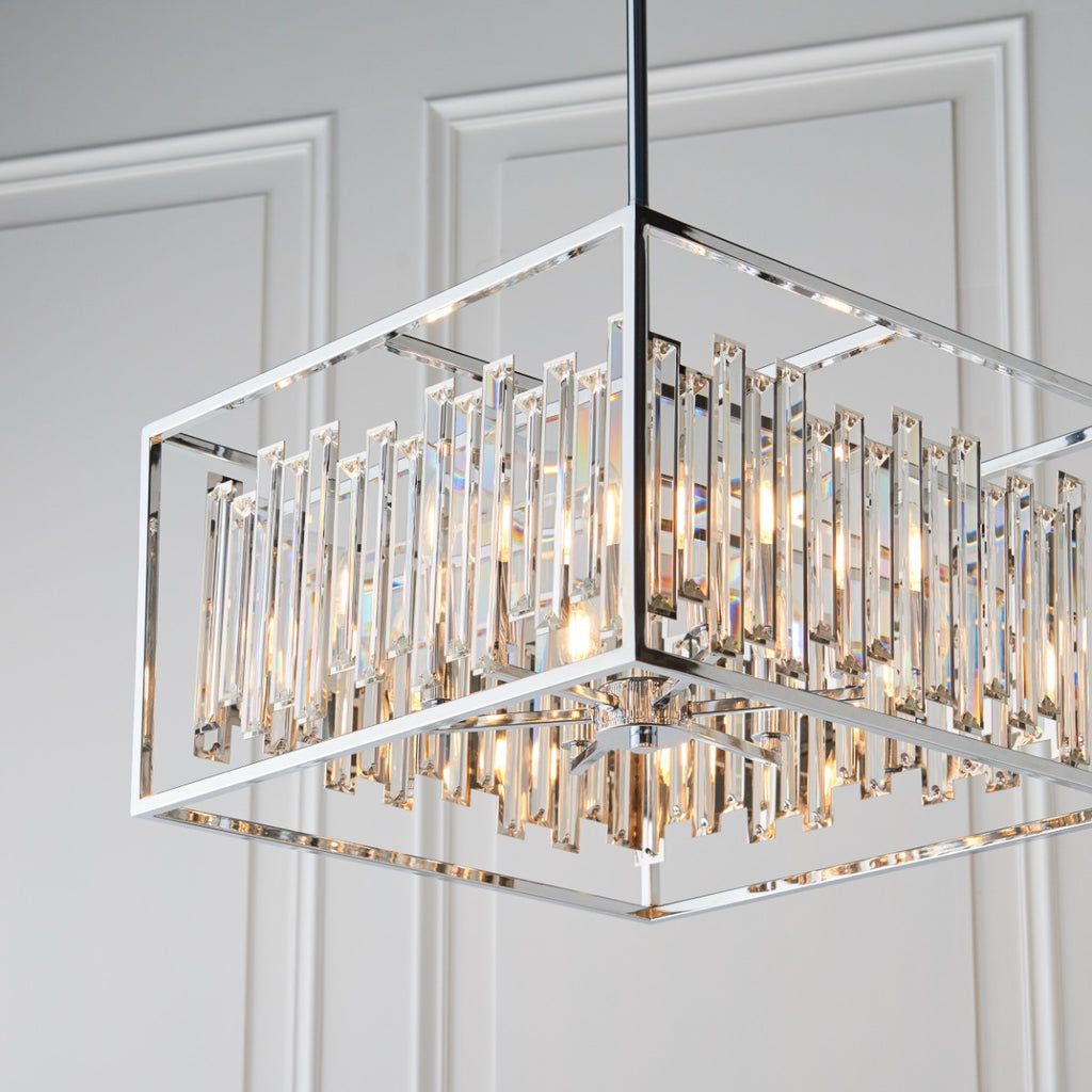 Endon Acadia 6 Light Pendant Light in Chrome with Clear Crystal