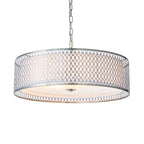 Endon Cordero 3 Light Pendant Light in Satin Nickel with White Fabric and Frosted Glass