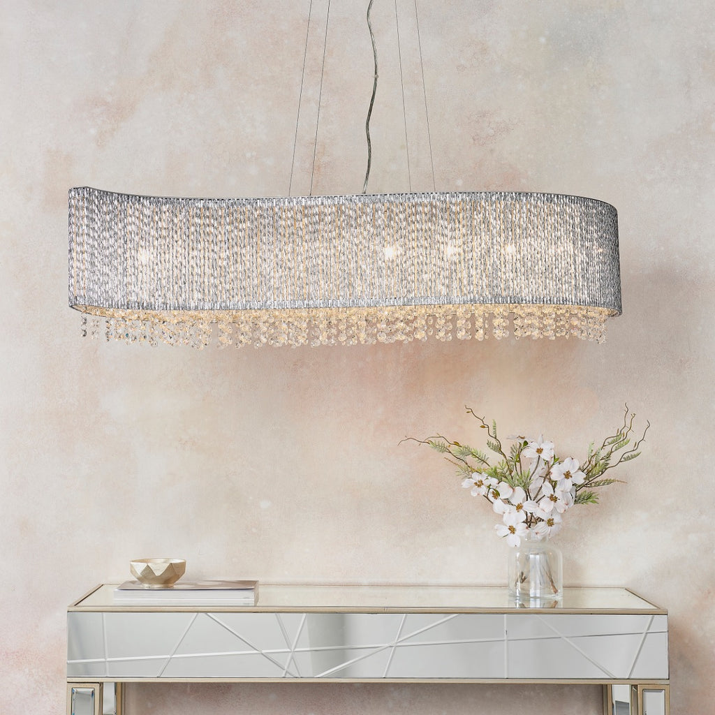 Endon Galina 8 Light Linear Pendant in Polished Chrome with Crystal Shade