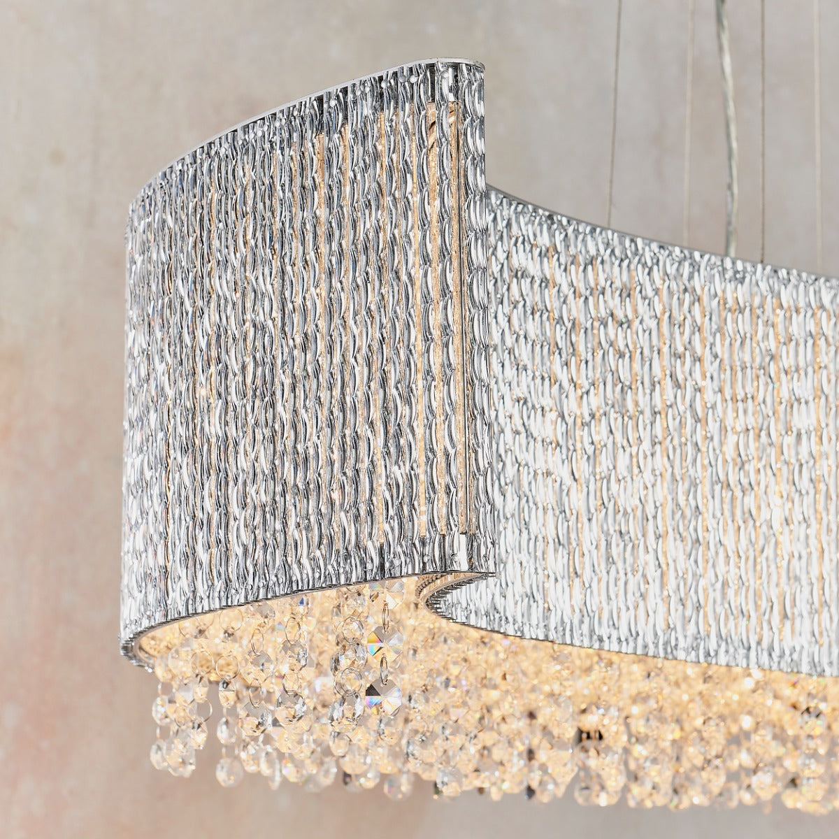 Endon Galina 8 Light Linear Pendant in Polished Chrome with Crystal Shade