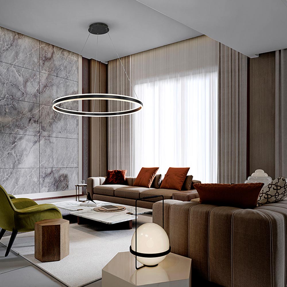Schuller Helia Circular Pendant Light in Matt Black with Opal Diffusion