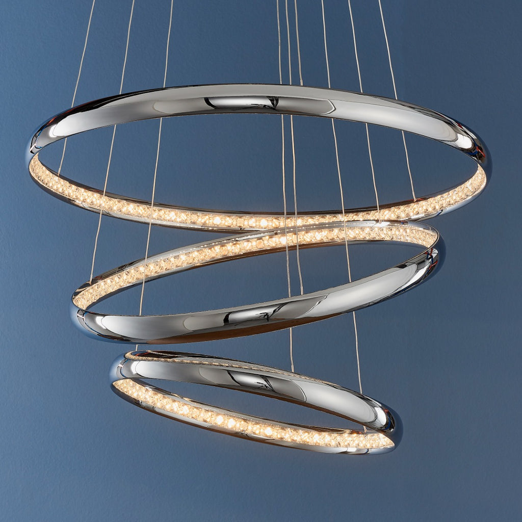 Endon Ozias 1 Light Pendant Light in Chrome with Clear Crystal Detail