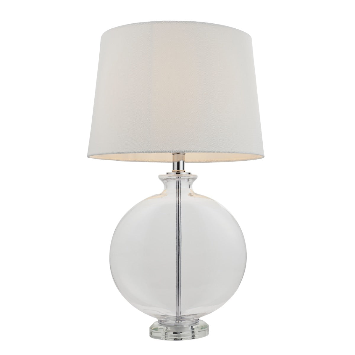 Endon Gideon Table Lamp in Nickel with Clear Glass and White Linen Fabric Shade