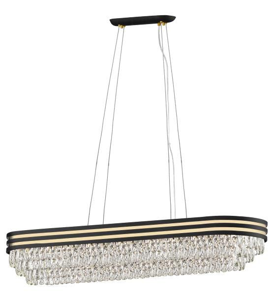 Regent Viola 11 Light Linear Bar Pendant Light in Gold and Matt Black with Crystal