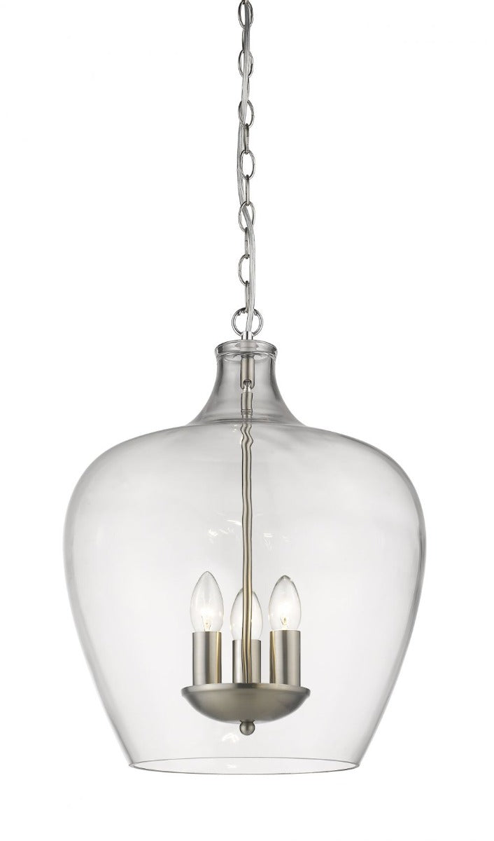 Regent Myla 3 Light Pendant Lantern in Satin Nickel with Clear Glass