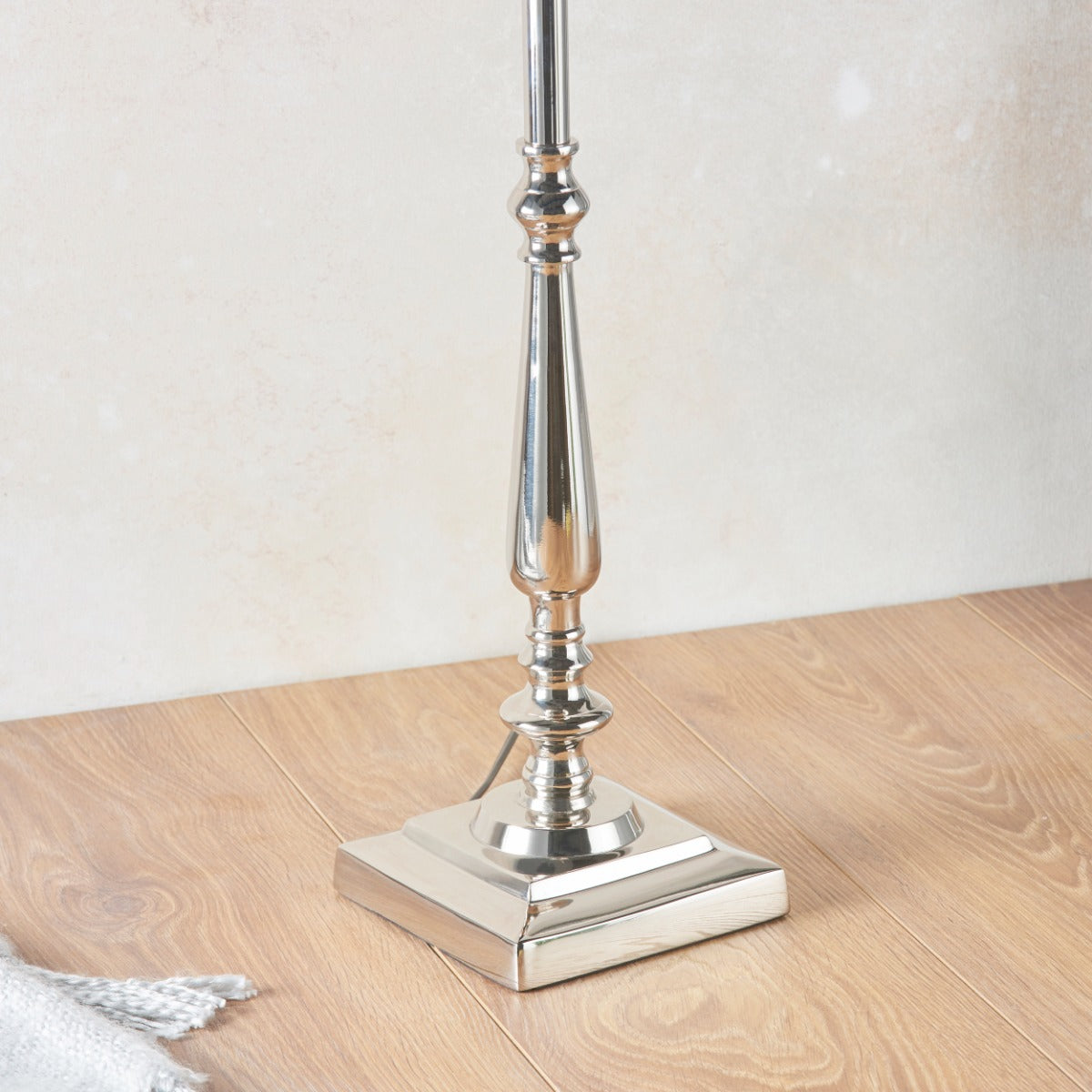 Endon Mia Tall Table Lamp in Polished Nickel with Natural Linen Shade
