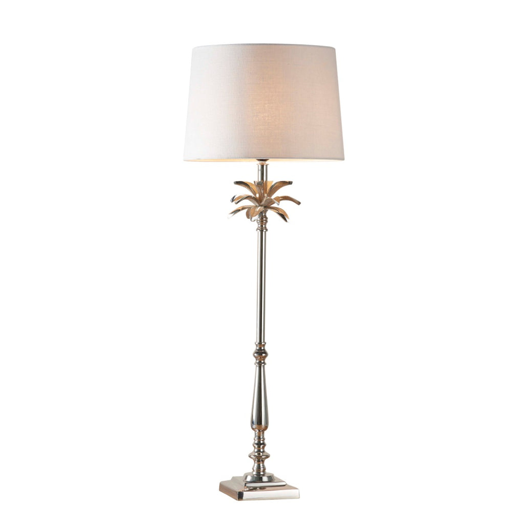 Endon Mia Tall Table Lamp in Polished Nickel with Natural Linen Shade
