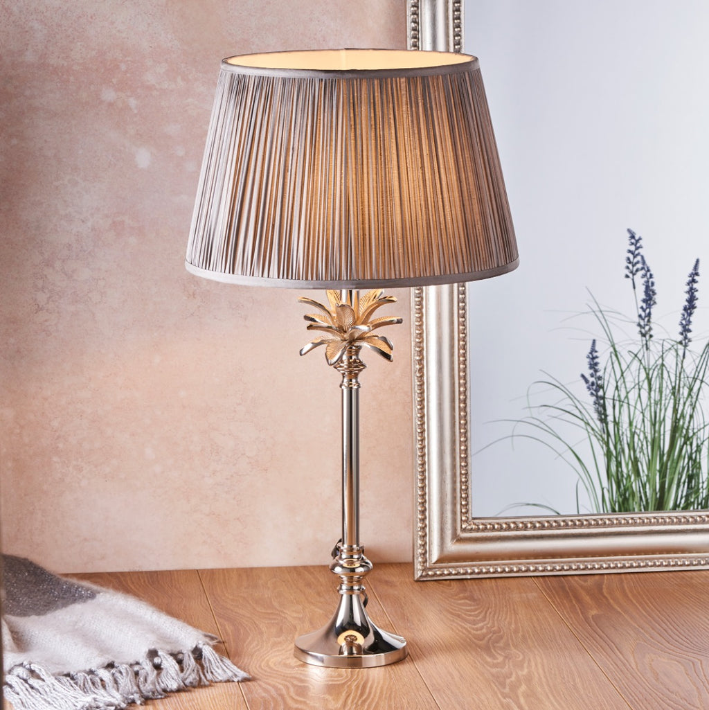 Endon Freya Table Lamp in Polished Nickel with Charcoal Grey Silk Shade