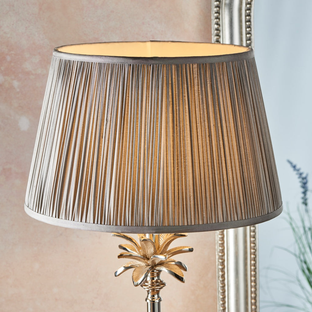 Endon Freya Table Lamp in Polished Nickel with Charcoal Grey Silk Shade