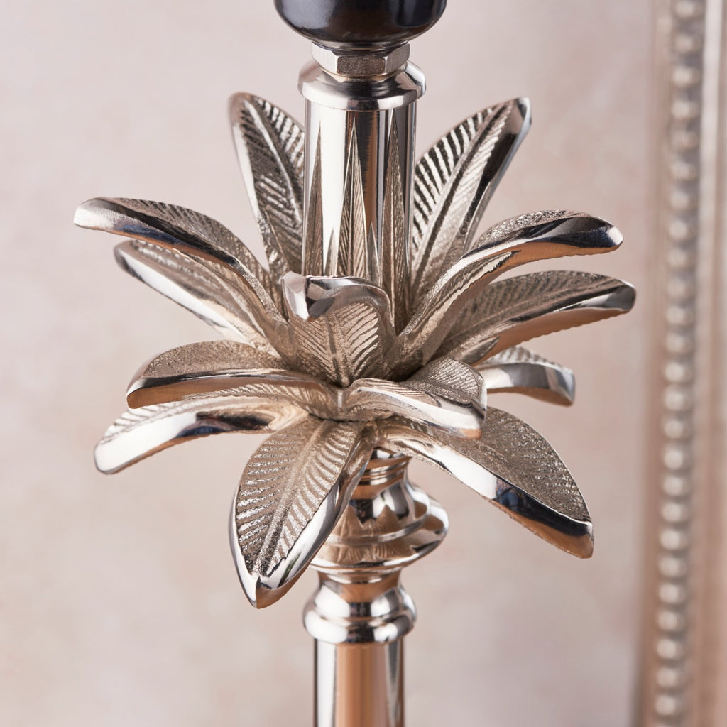 Endon Freya Table Lamp in Polished Nickel with Charcoal Grey Silk Shade