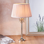 Endon Freya Table Lamp in Polished Nickel with Dusky Pink Silk Shade