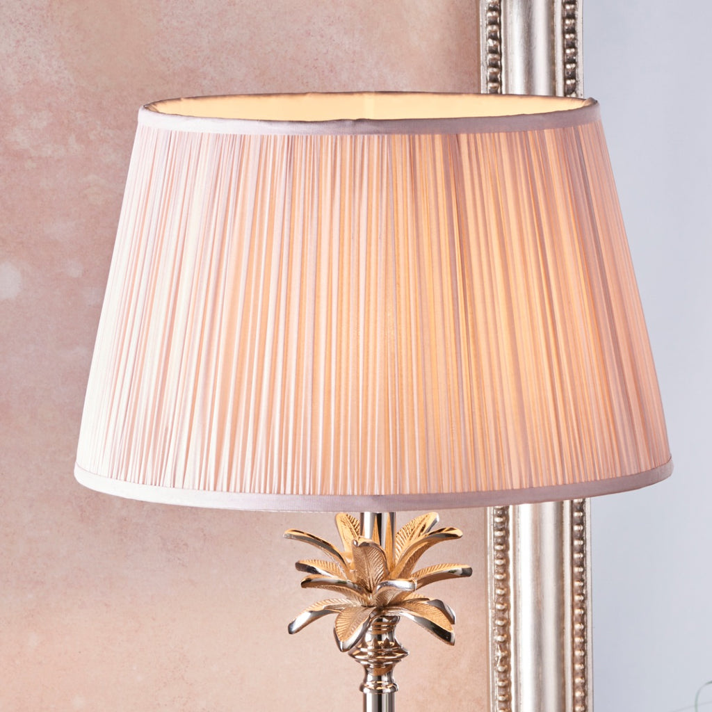 Endon Freya Table Lamp in Polished Nickel with Dusky Pink Silk Shade
