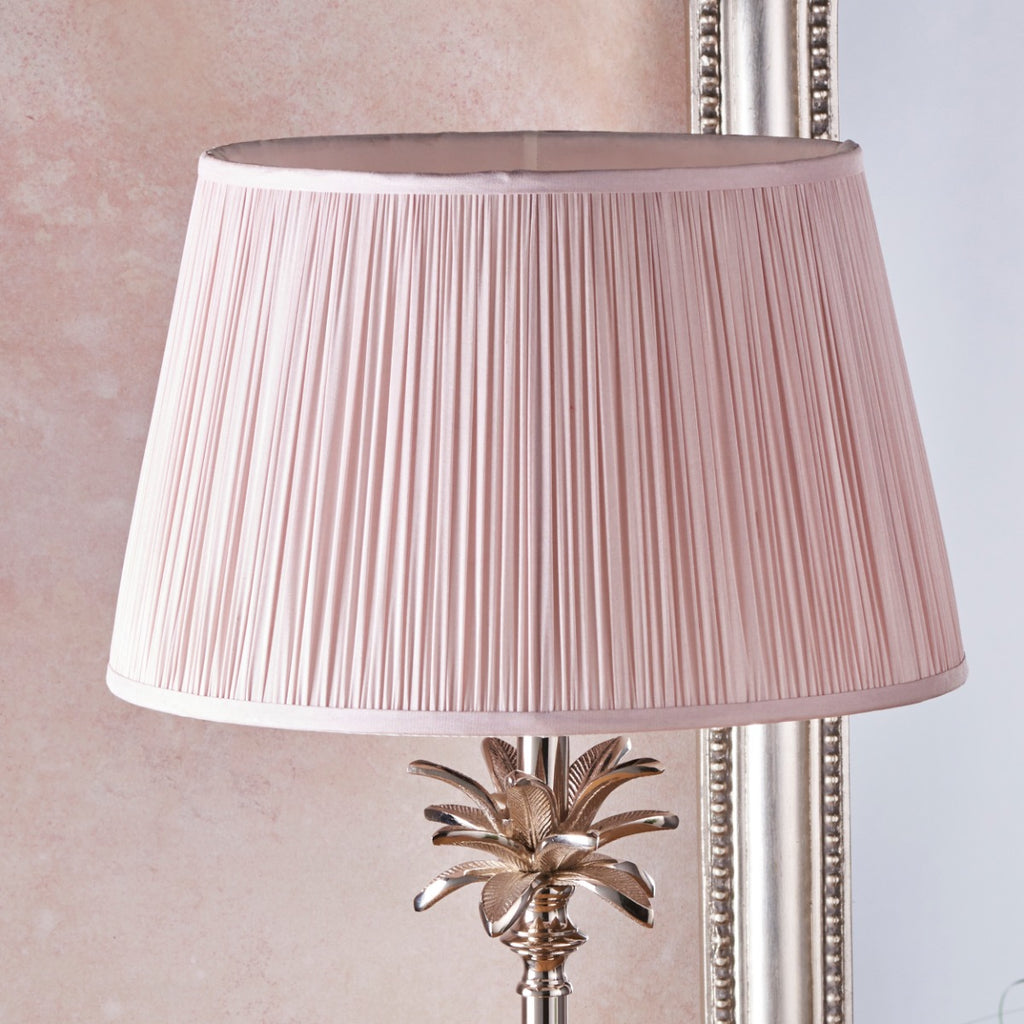 Endon Freya Table Lamp in Polished Nickel with Dusky Pink Silk Shade